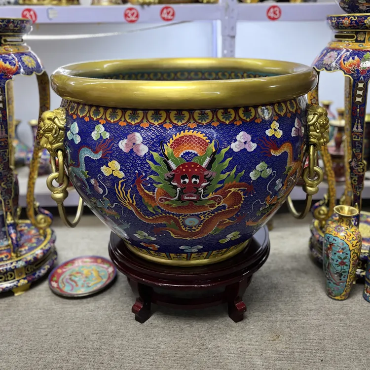 景泰蓝缸九龙大缸铜胎掐丝珐琅兽耳故宫缸大号直径70口径65