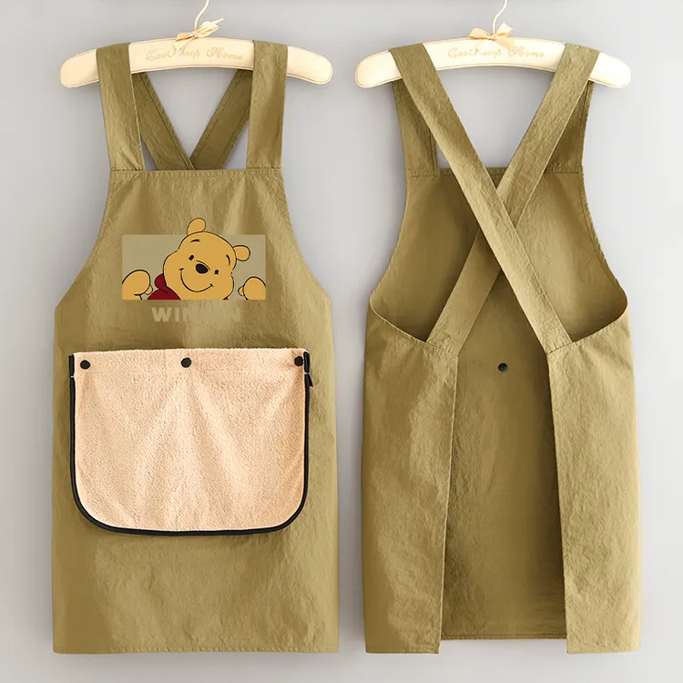 可拆卸擦手兜卡通围裙家用厨房做饭防污围腰餐饮摆摊专用定制印字