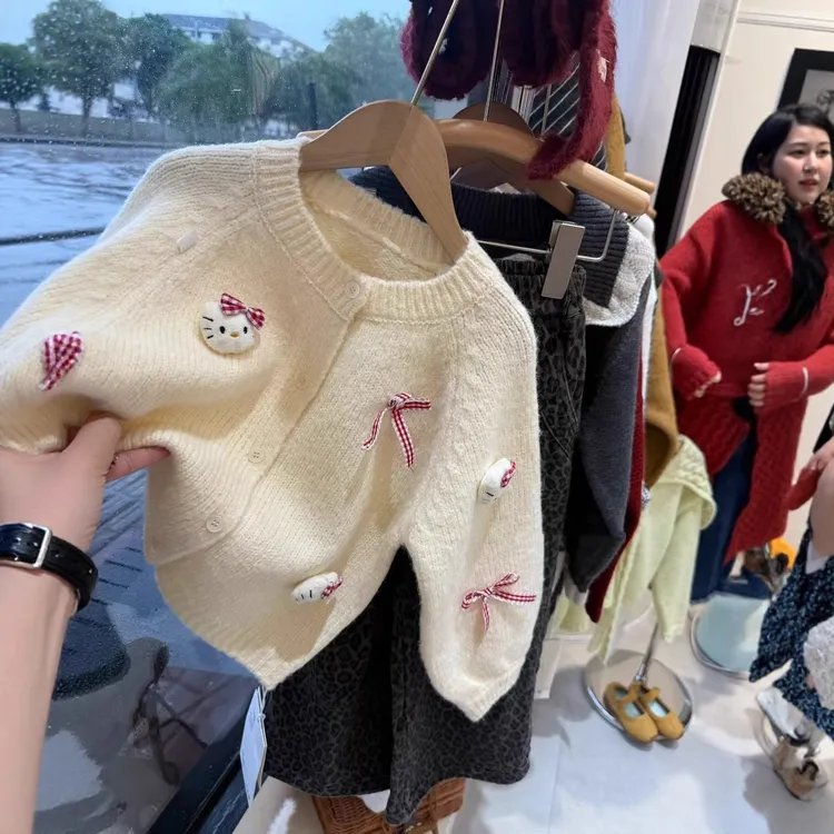 女童洋气甜美毛衣秋季新款儿童卡通时尚秋冬韩版开衫针织毛衣外套