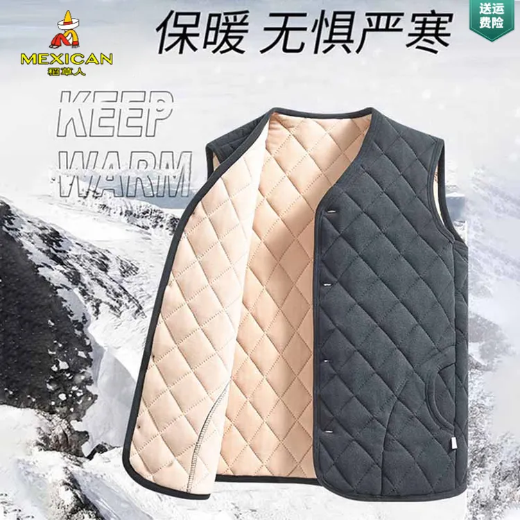 稻草人秋冬季新款男士马甲加厚中老年大码宽松保暖背心内外穿坎肩