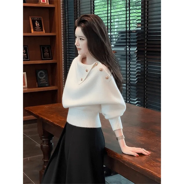 针织衫设计感半高领秋冬2025新款不规则软糯松弛感慵懒风宽松毛衣