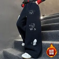 女童中大童长裤松紧带女冬季外穿阔腿裤加厚休闲裤韩版保暖加绒
