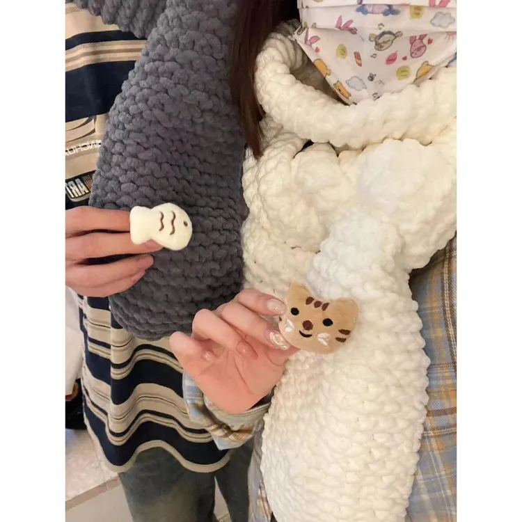 【爱宝】可爱小鱼小猫冰条围巾手工编织材料包送男女友礼物加厚学生