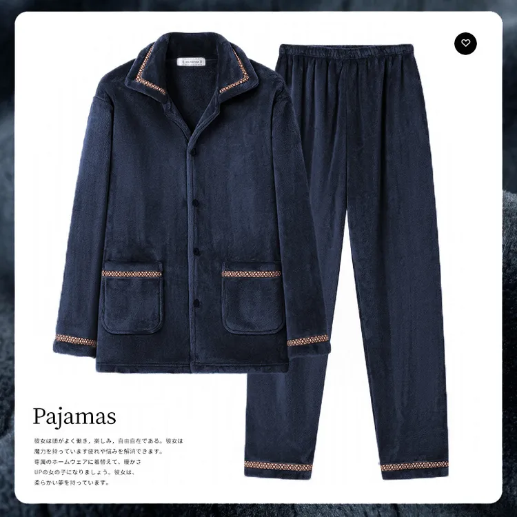 秋冬季男士珊瑚绒睡衣套装加厚加绒新款长袖保暖冬天法兰绒家居服