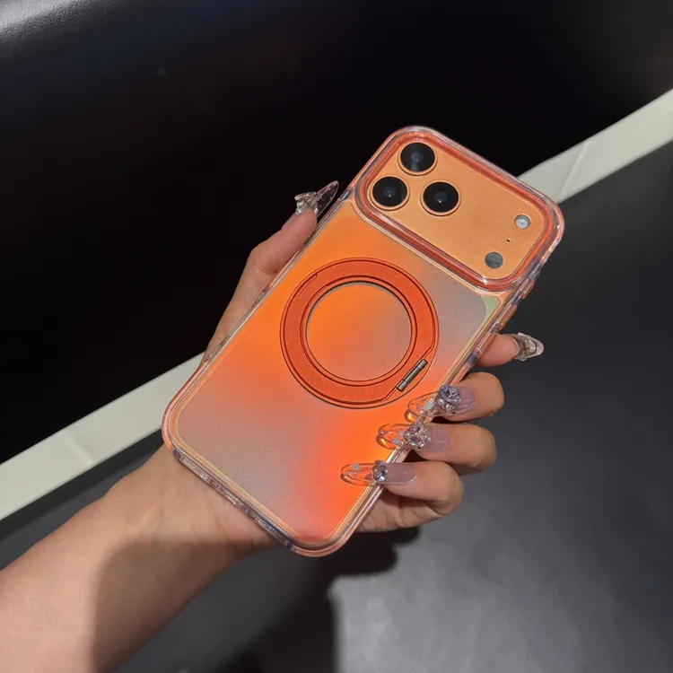 适用苹果17ProMax手机壳炫彩果冻磁吸旋转支架iphone16/15pro镭射