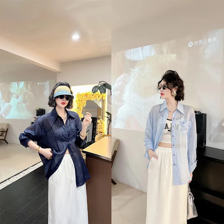 夏季新款防晒衬衫冰丝衬衫防晒显瘦洋气减龄网红款