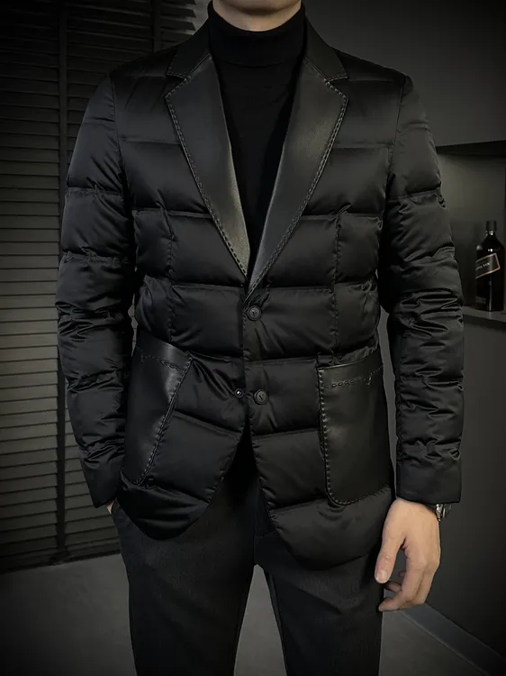 KING&GUCH【白鸭绒✚绵羊皮】冬季新款商务百搭休闲西装羽绒服25697