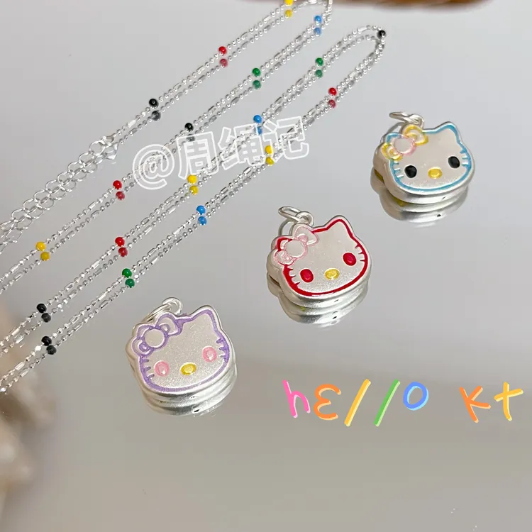 吊坠足银 足银999 Kt猫纯银吊坠爱心可爱闺蜜同款少女心女友礼物