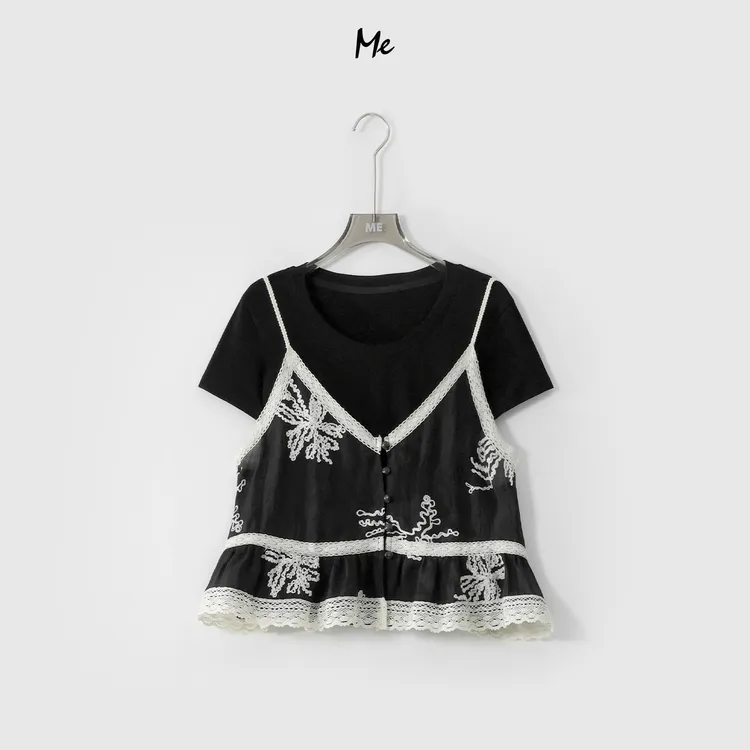 ME【半夏海绣两件套】民族风刺绣提花显瘦舒适时尚百搭上衣MESS4454