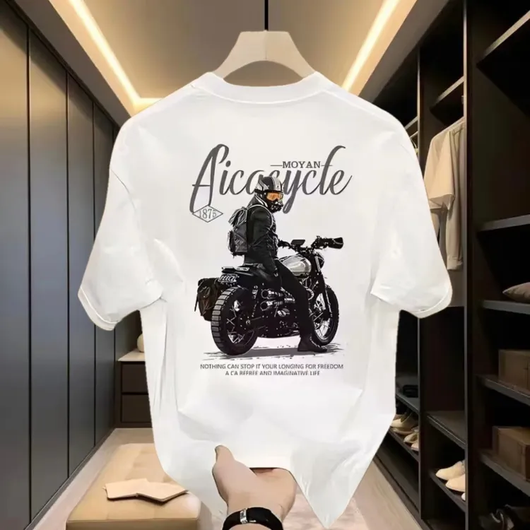 2025夏季新款潮流时尚宽松百搭高级感男装圆领白色短袖T恤男士ins