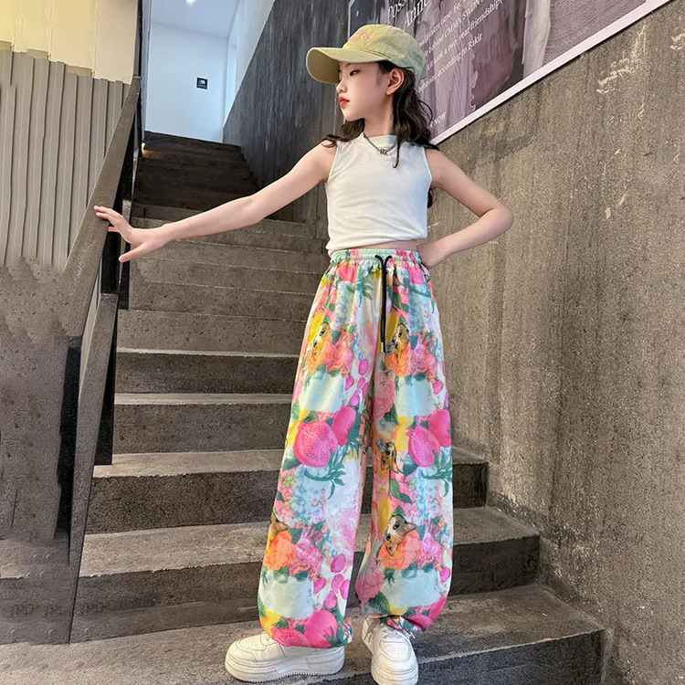女童花裤子夏季薄款防蚊裤2025新款两穿可束脚休闲裤宽松洋气长裤