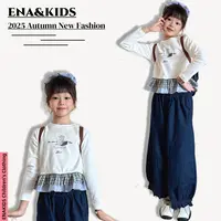 ENA恩娜kids【猫屿日光】女童猫咪印花长袖T恤秋款花边上衣打底