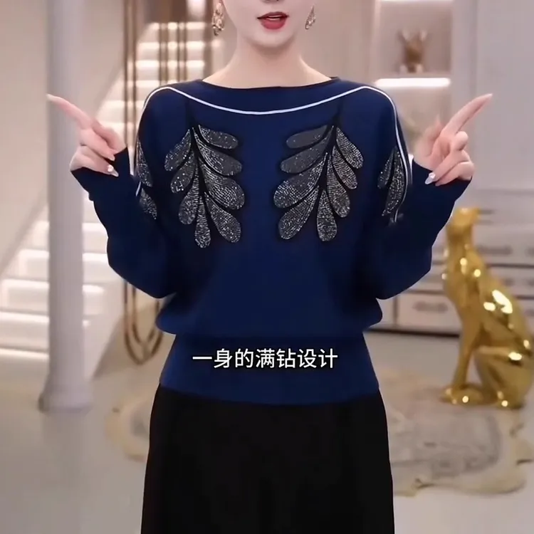 秋冬高端轻奢高级感重工提花烫钻洋气针织衫百搭减龄毛衣打底上衣