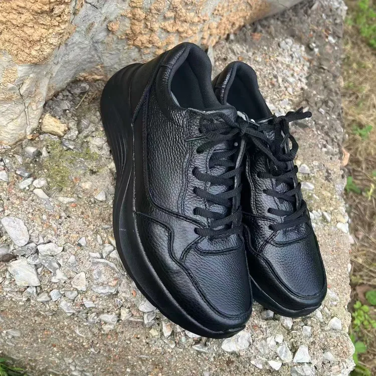 运动风前系带耐磨透气休闲皮鞋时尚鞋子低帮黑色户外