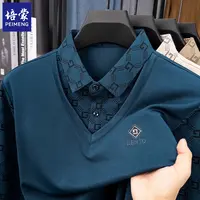 培蒙春秋季新款男士假两件打底polo衫商务休闲宽松翻领上衣服