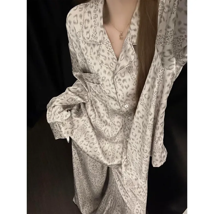【灰色豹纹】加肥加大260斤可穿睡衣女豹纹高级感长袖家居服