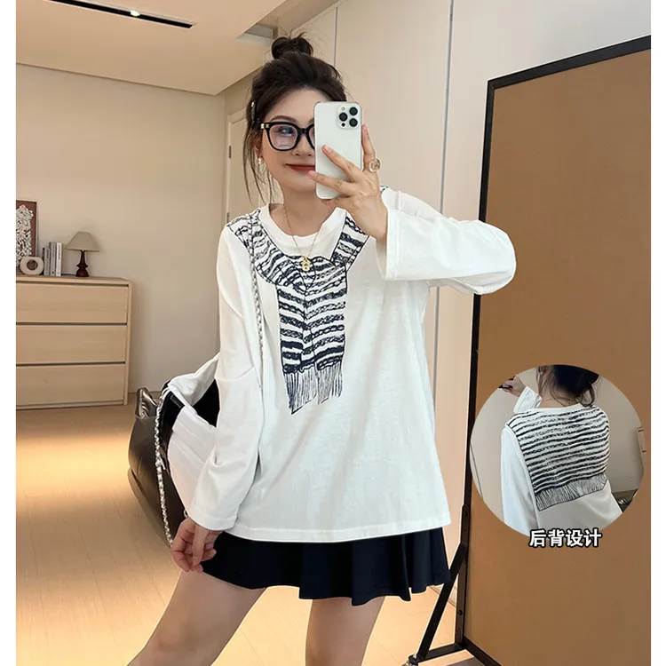 【胖佳佳】现货~艺术生 长袖T恤秋季时尚设计感休闲上衣H625Z13016