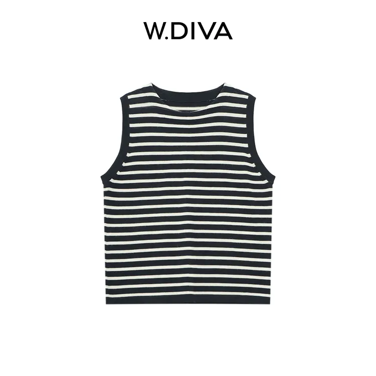 W.Diva【气泡水之夏】绵羊毛品质圆领条纹背心女2T26N2485