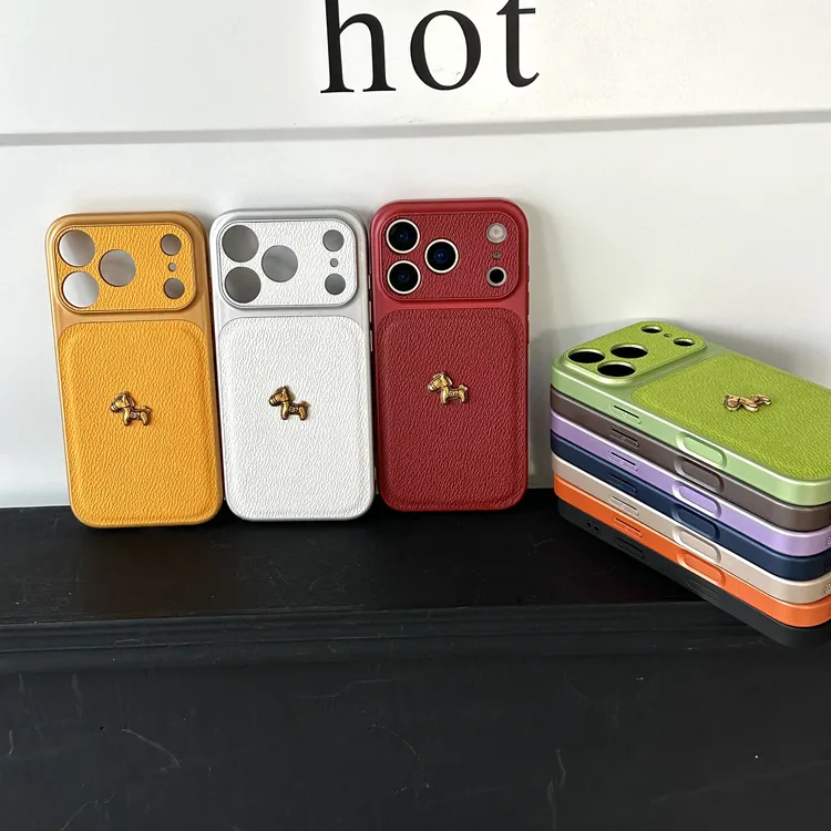 荔枝皮纹金马秒变苹果17PM适用16promax手机壳14简约17橙色软壳15