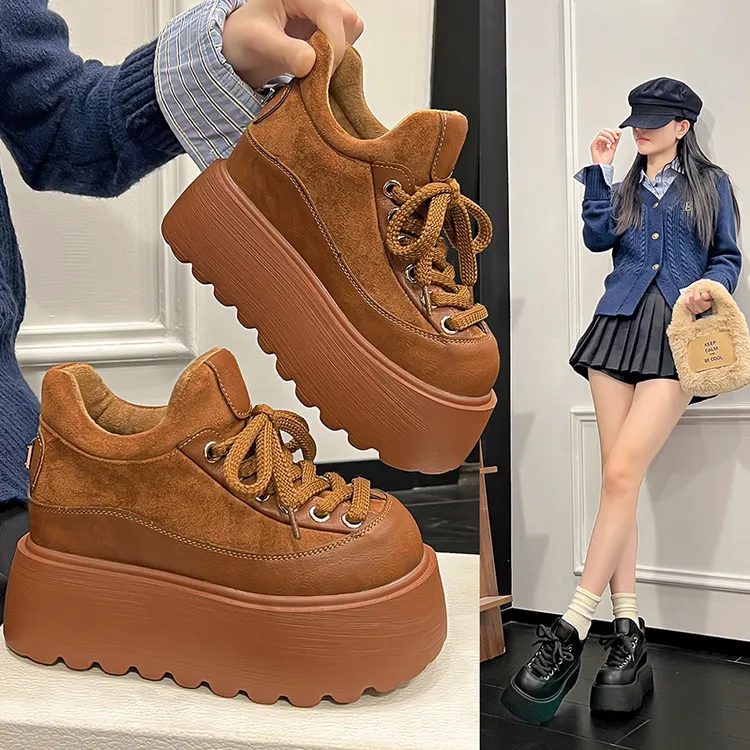 9cm内增高加绒博肯女鞋2025秋冬板鞋爆款厚底松糕小个子乐福鞋女