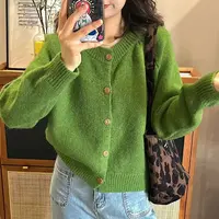 2025秋冬季新款韩系复古圆领单排纽扣毛衣女款小个子短款针织开衫