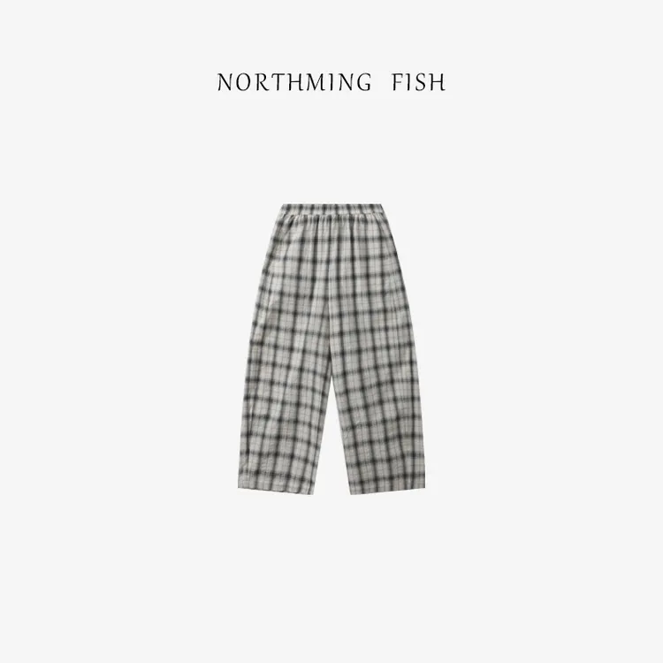 NorthMing fish 慵懒松弛 舒适自在复古格纹肌理感休闲裤