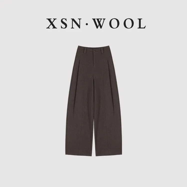 秋冬厚款呢子贝斯裤~羊绒糯感休闲裤垂感宽松直筒裤显瘦阔腿裤女