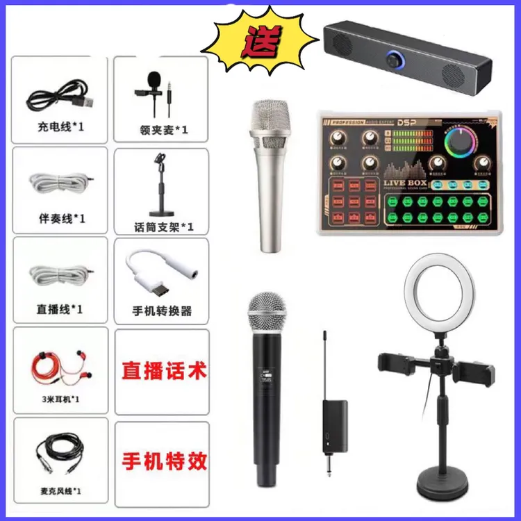 网红数字声卡有线麦无线麦领夹麦室内室外通用唱歌录音