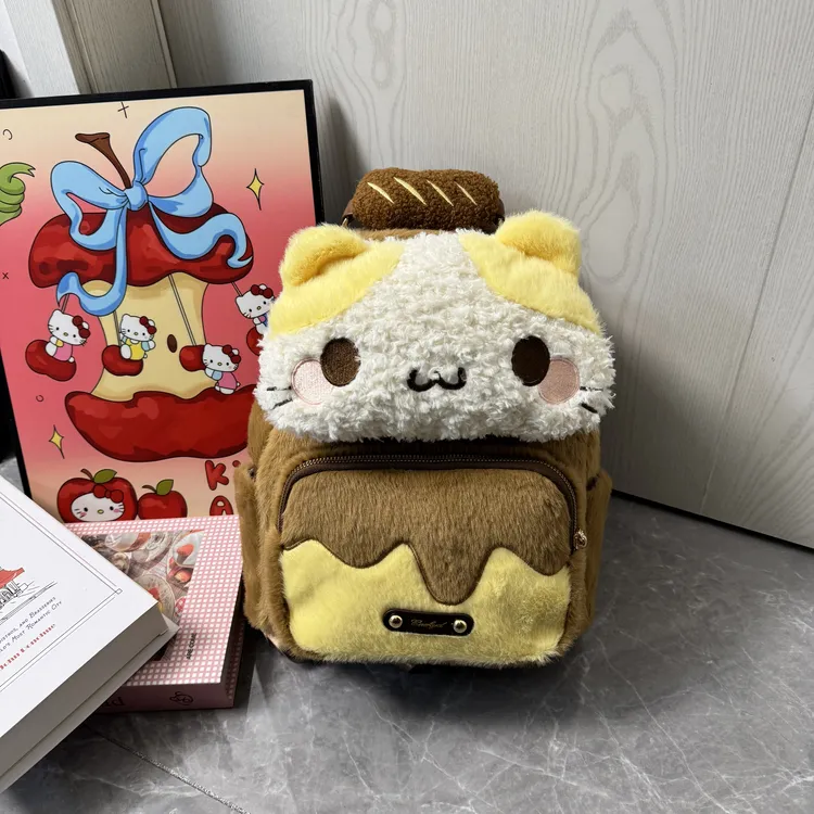 【甜心】可爱 棉花糖焦糖布丁面包猫毛绒双肩包～学生党必备！