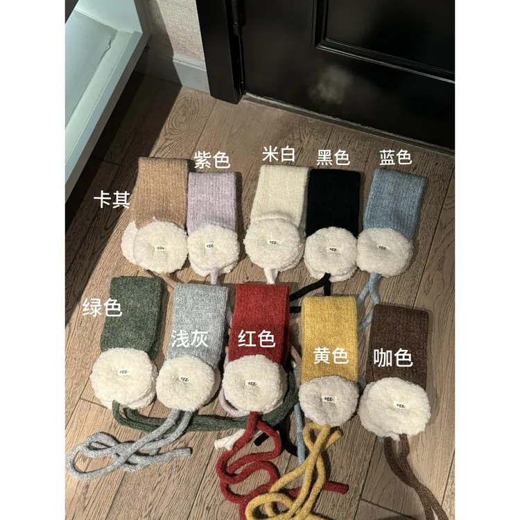 Jun 百搭针织拼羊羔毛系带耳罩
