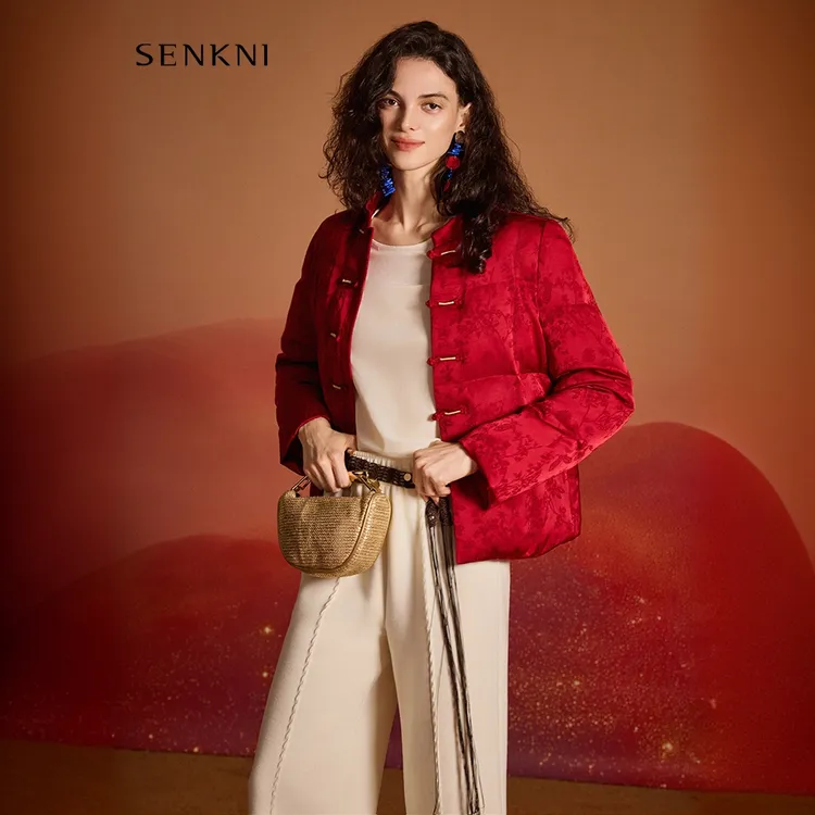 单排扣纯色女盘扣常规保暖羽绒服短款长款立领中国风S105117OG