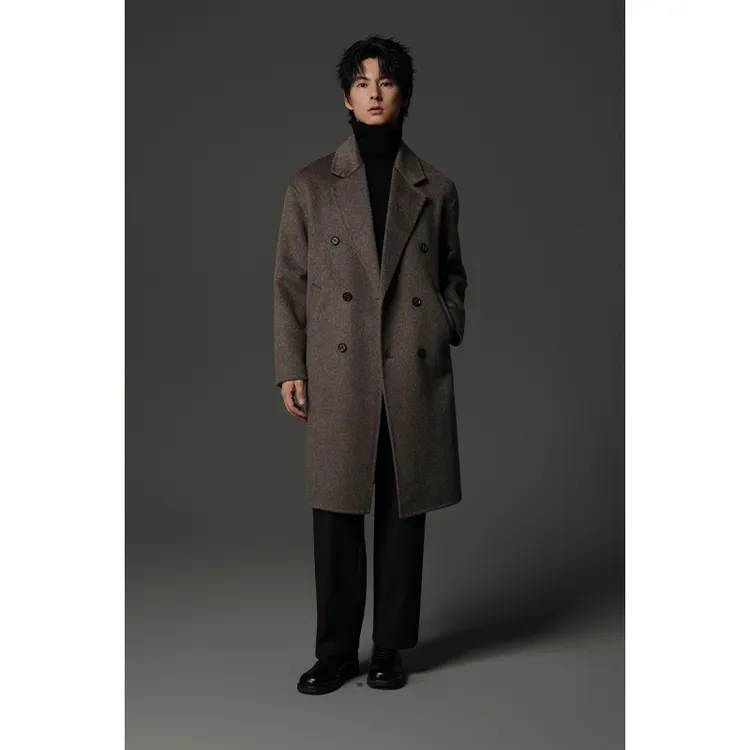 【100%全羊毛】冬季中长款男士绵羊毛大衣休闲宽松双面呢外套潮流SS