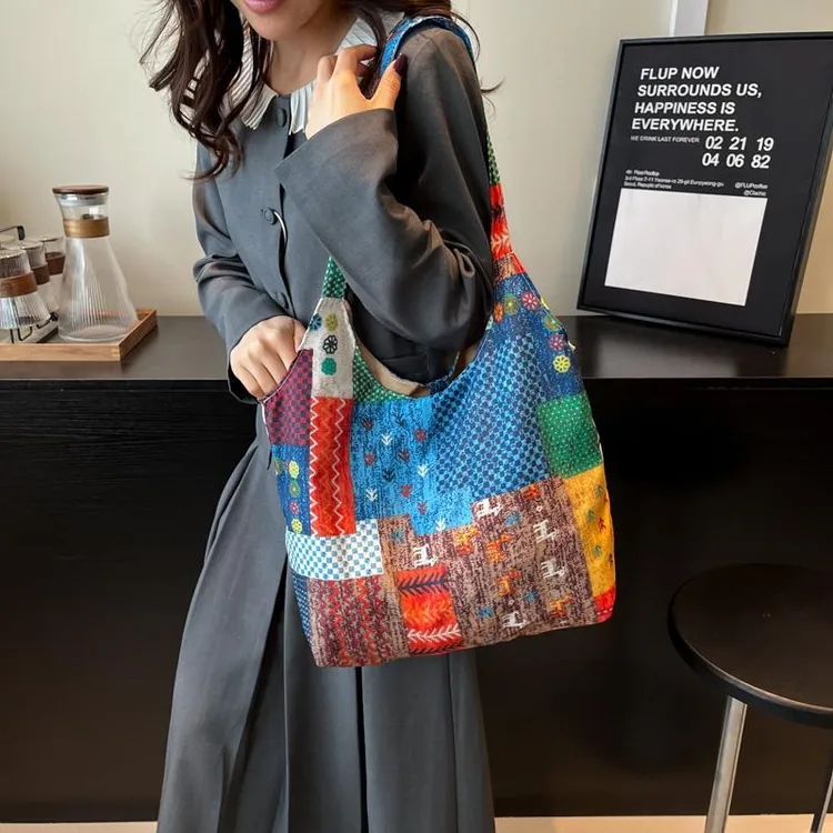休闲包包女式2025新款流行布包单肩包大容量托特包小众上课通勤包