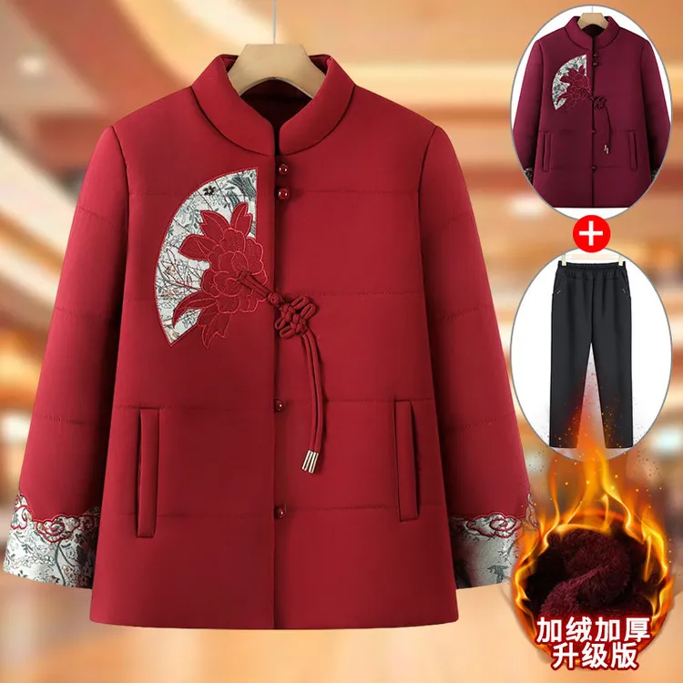 中老年人冬装女棉衣奶奶装加厚棉袄中国风妈妈喜庆棉服过年本命年