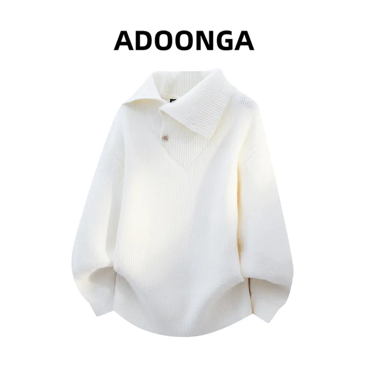 ADOONGA不规则翻领针织衫男士秋冬季时尚百搭休闲宽松痞帅打底衫