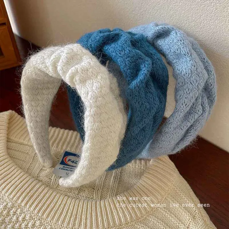高级感克莱因蓝毛绒宽边发箍女秋冬洗脸压发捆头饰高颅顶发卡头箍