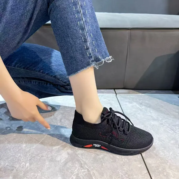 运动女鞋网鞋透气网面鞋夏季跑步鞋妈妈鞋黑色运动鞋女百搭舒适
