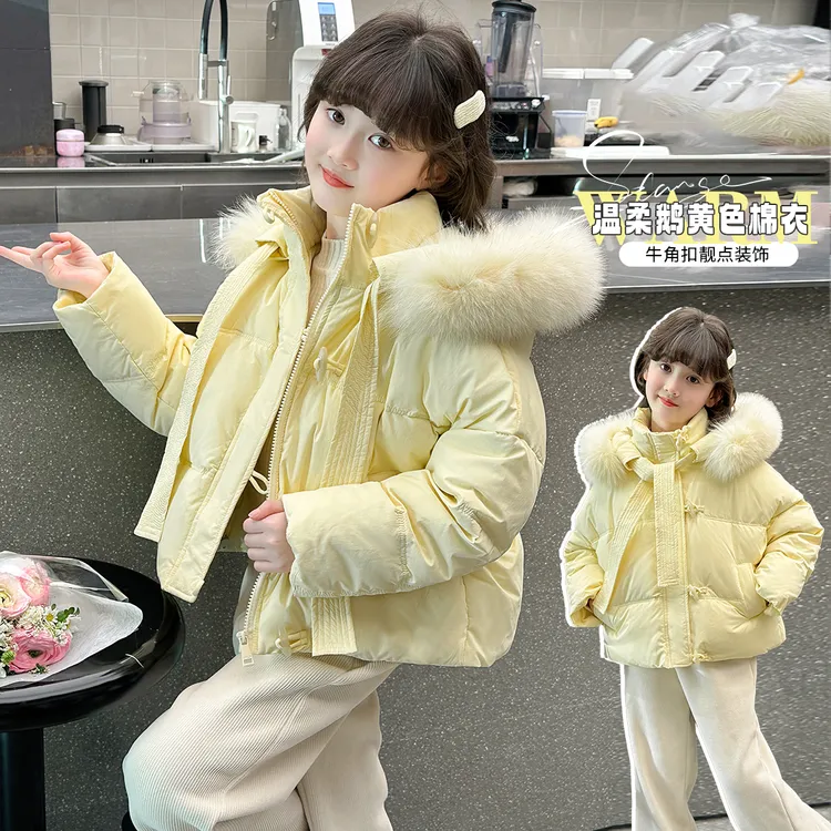 女童短款外套2025新款大毛领棉服加厚中大童冬季儿童衣服秋冬款