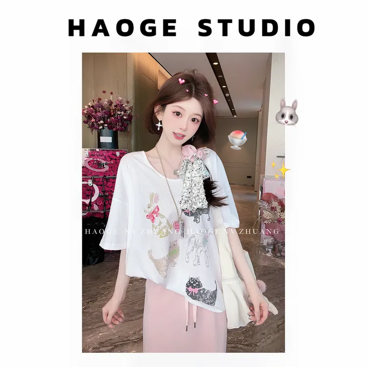 浩哥严选●T恤预C5TX5057A显瘦时尚夏季宽松百搭小众通勤款设计感