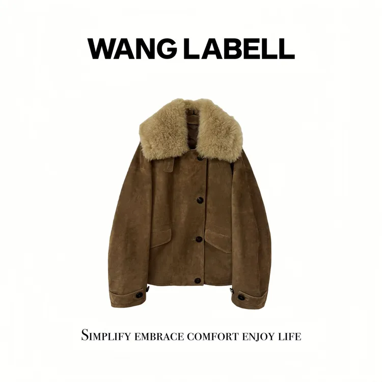 【冬】|   胎牛反绒皮山羊绒毛领鹅绒服   百搭翻领冬季保暖拼接