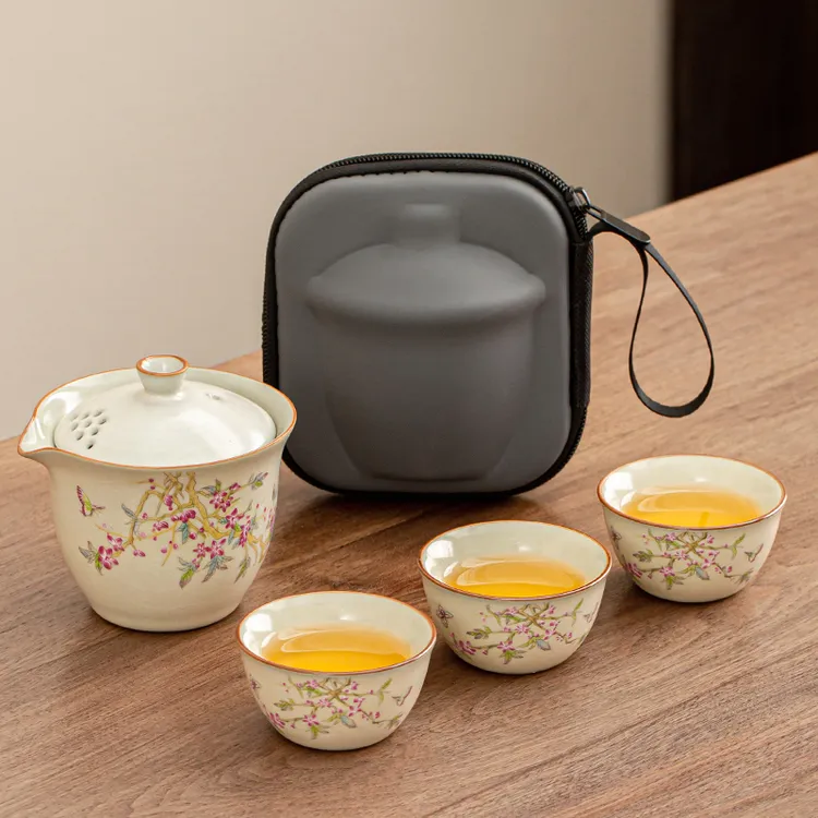 户外露营旅行茶具套装快客杯便携汝窑茶具女生出差旅游泡茶小套装