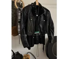 老羊家~2025秋显瘦PU皮短外套女宽松显瘦帅气立领机车皮衣夹克潮