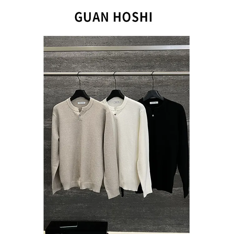 【冠什么希男装】秋冬「老钱风私藏款」亨利领贵气针织毛衣内搭8368