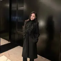 SX善喜黑色梭织西装大衣高级感气质一粒扣V领宽松长款外套