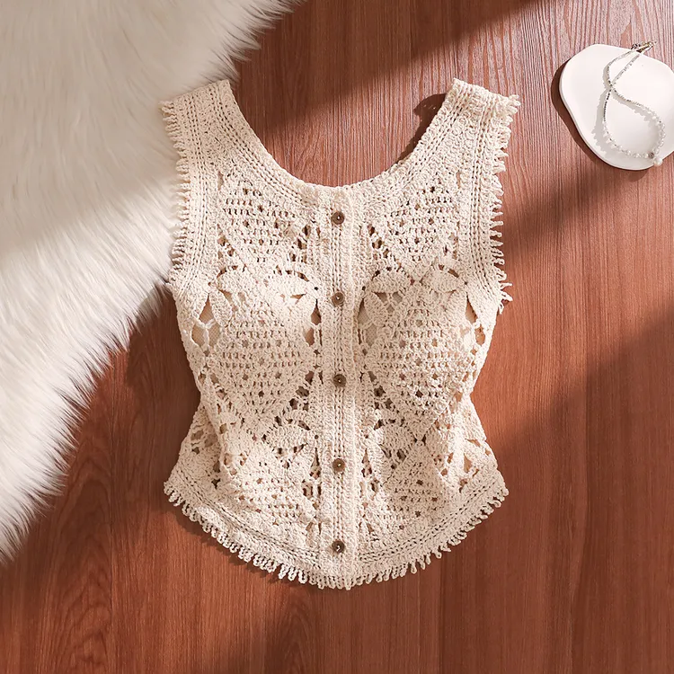 钩花镂空针织吊带背心女夏季外穿设计感小众2025新款修身马甲上衣