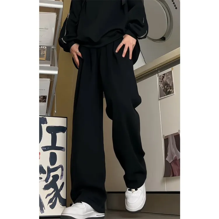 美式高街垂感休闲裤男春秋cleanfit潮牌潮流宽松直筒阔腿运动裤子