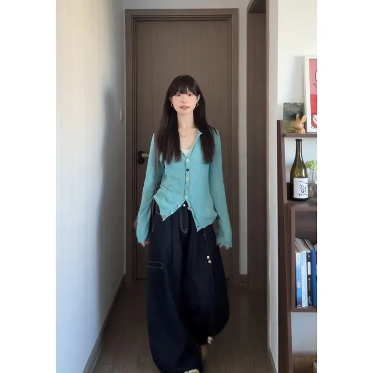 MARIE.COCO网红洋气炸街女装两件套彩扣长袖上衣秋季宽松显瘦长裤