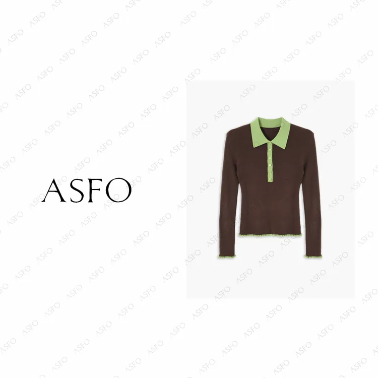 【AS棕榈花】25新法式花边撞色POLO领显瘦针织衫AS25QMZZS04033
