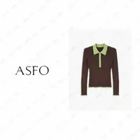 【AS棕榈花】25新法式花边撞色POLO领显瘦针织衫AS25QMZZS04033