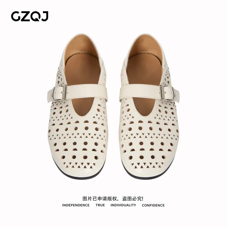 老琴私服 欧若风韩版玛丽珍浅口小众设计感镂空平底单鞋 5901